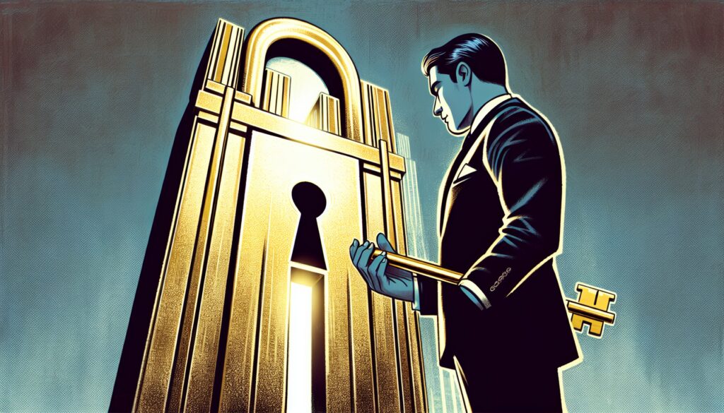 Latino businessman facing a locked door representing funding challenges