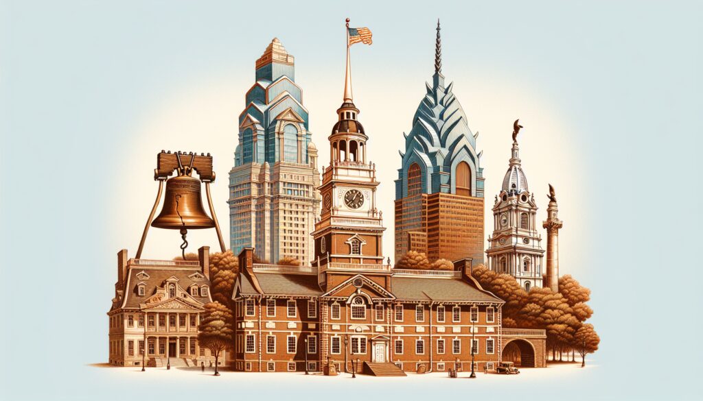 Historical landmarks in Philadelphia illustration