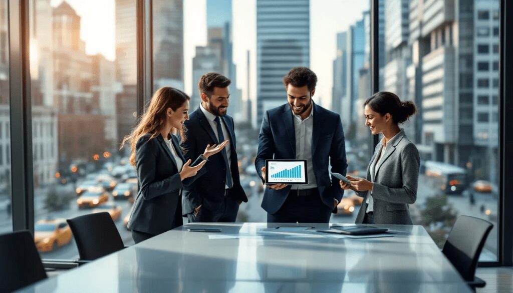 A business team discussing funding options emphasizing same-day funding services